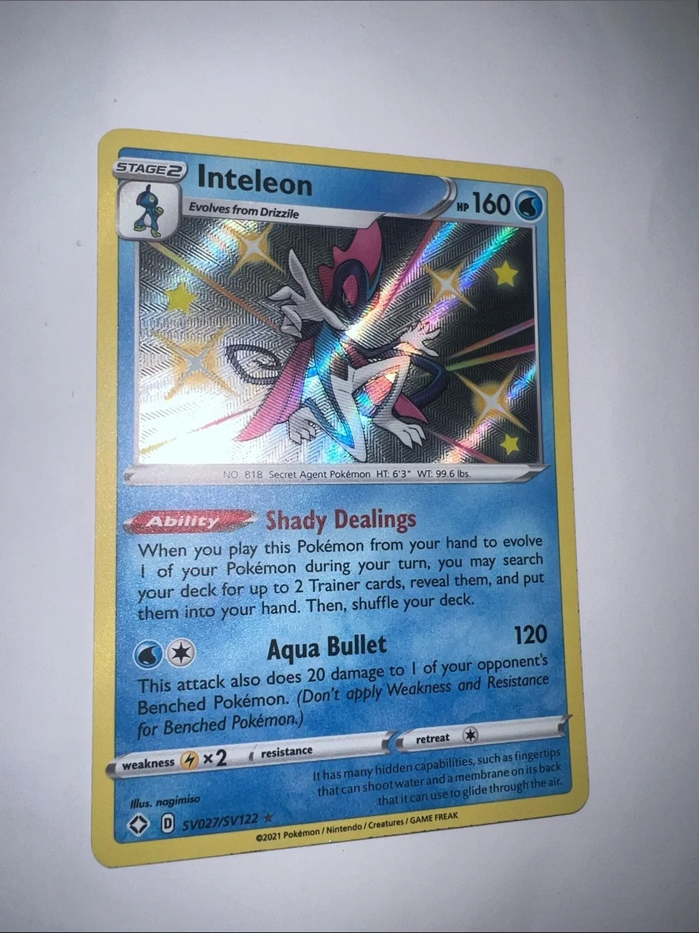 Pokemon Inteleon Holographic Yellow-Blue Card